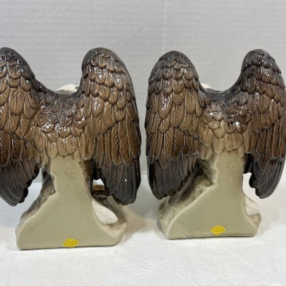 VTG TWO Ceramic Bald Eagle Book Ends Statues Hand Painted Japan 7.25" Tall - Picture 5 of 16
